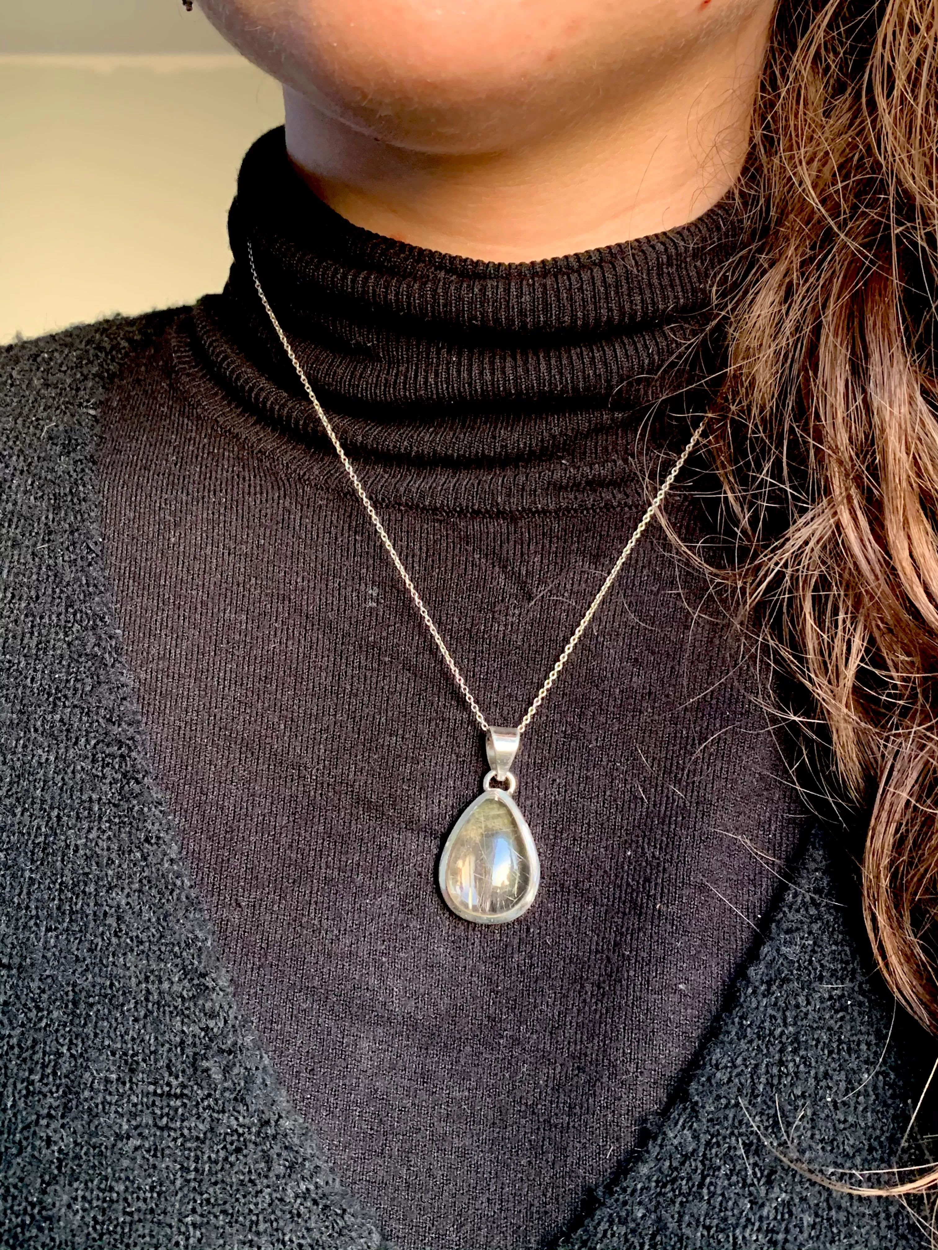 Rutilated Quartz Naevia Pendant - Small Teardrop