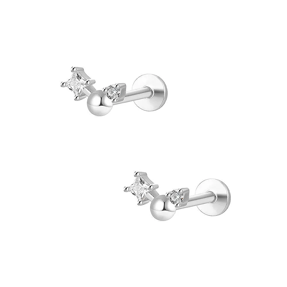 S925 Sterling Silver Orb Cartilage Flat Back Earrings