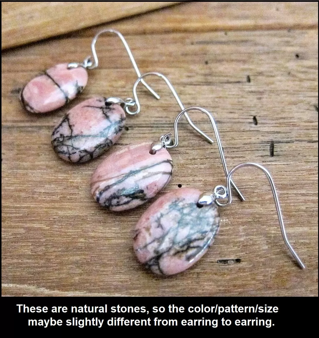 SALE - Natural Pink Rhodonite Stone Earrings - Limited Edition