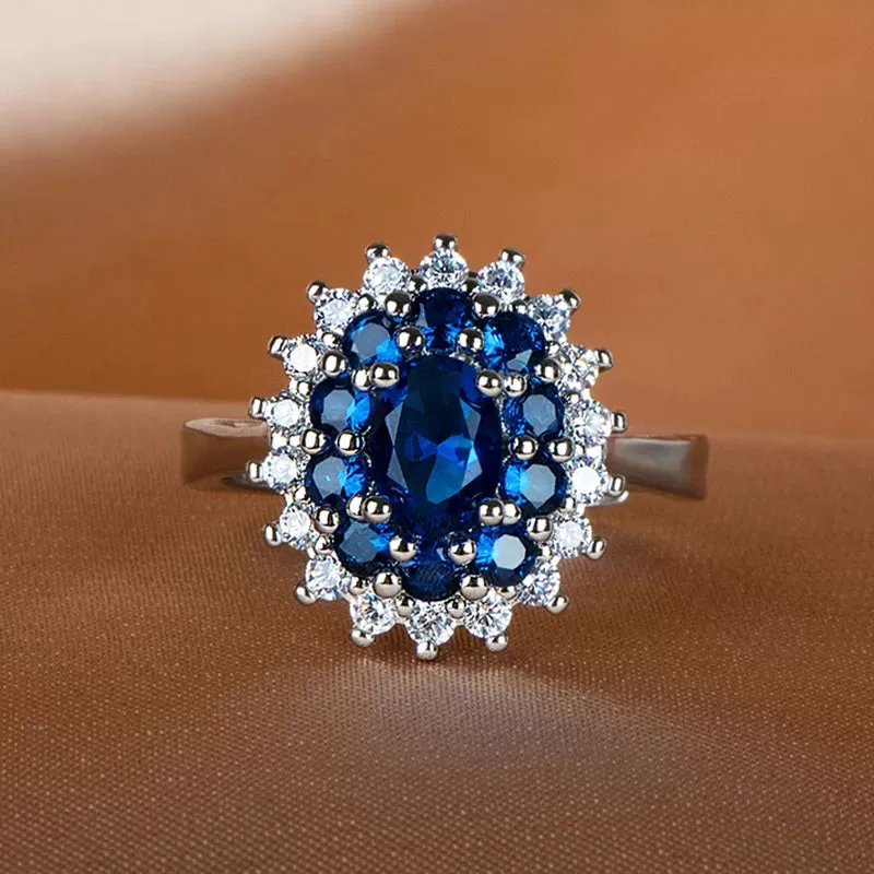 Sapphire Flower Adjustable Silver Ring