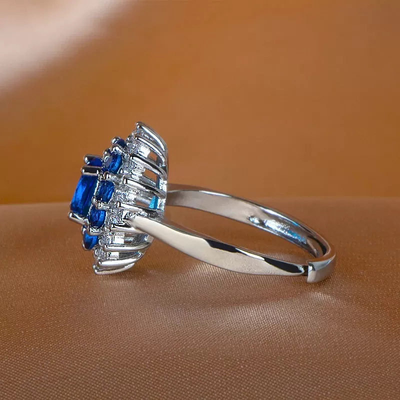 Sapphire Flower Adjustable Silver Ring