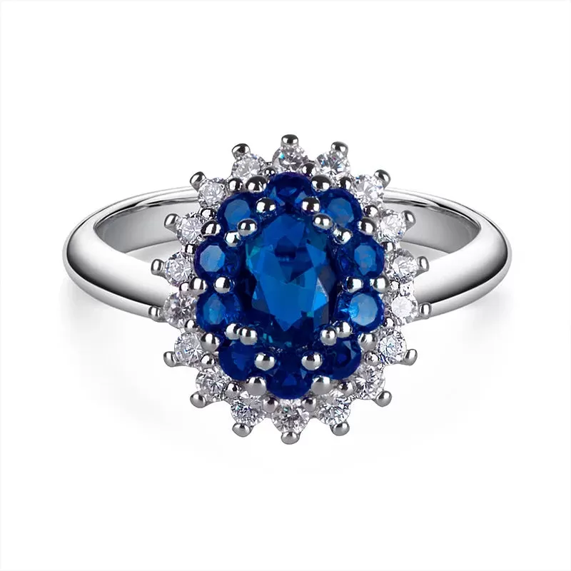 Sapphire Flower Adjustable Silver Ring