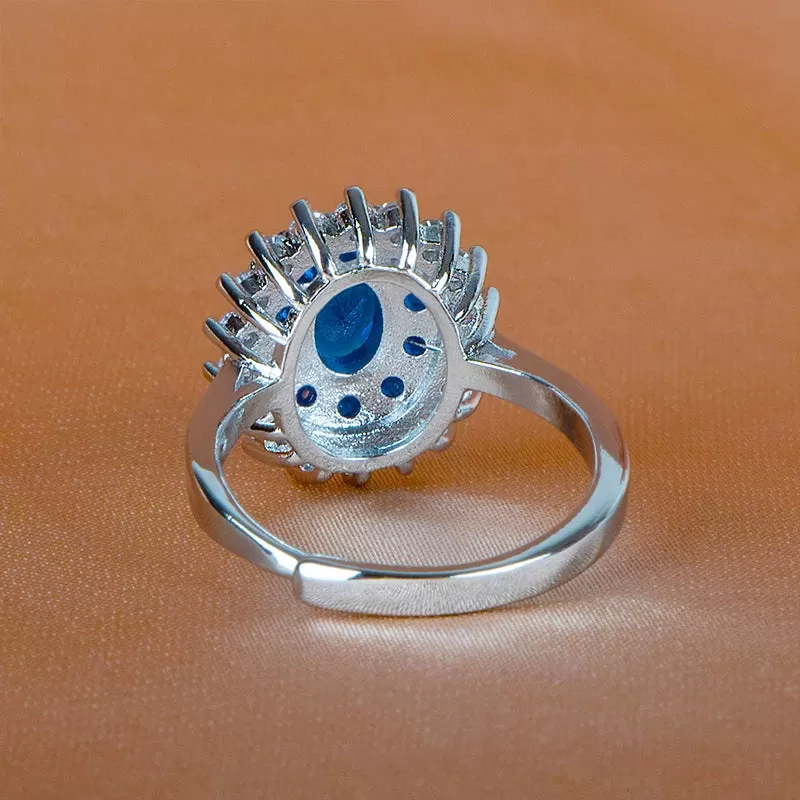 Sapphire Flower Adjustable Silver Ring