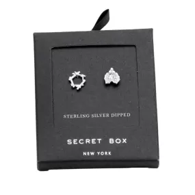 Secret Box Sterling Silver Dipped CZ Wreath Stud Earrings