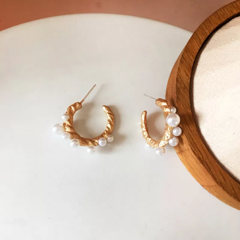 Semicircular Bridal Pearl Earrings