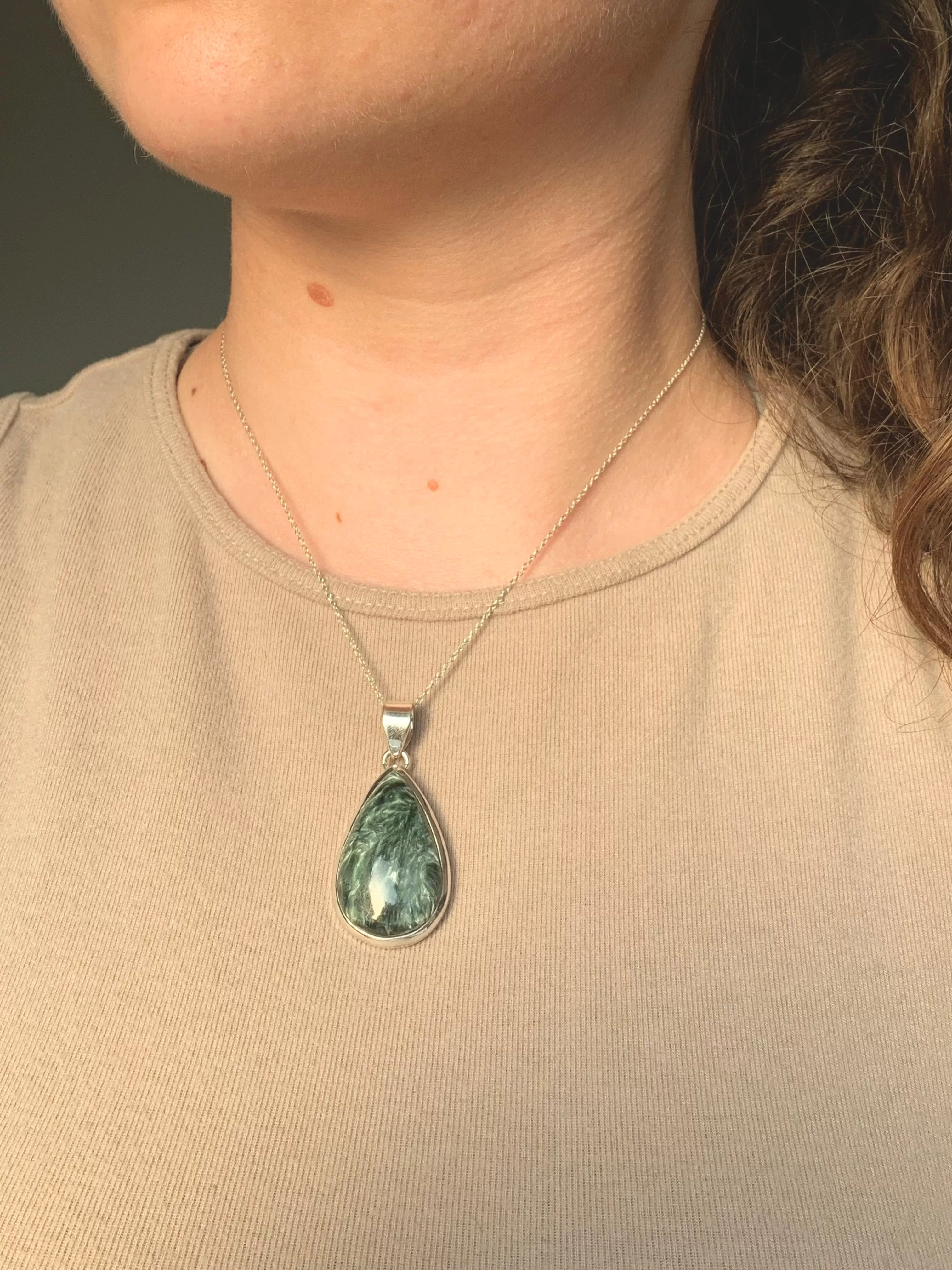 Seraphinite Naevia Pendant - Long Teardrop