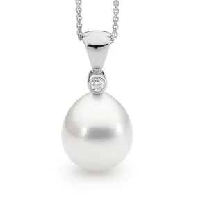 Signature V Shaped Diamond and Pearl Pendant