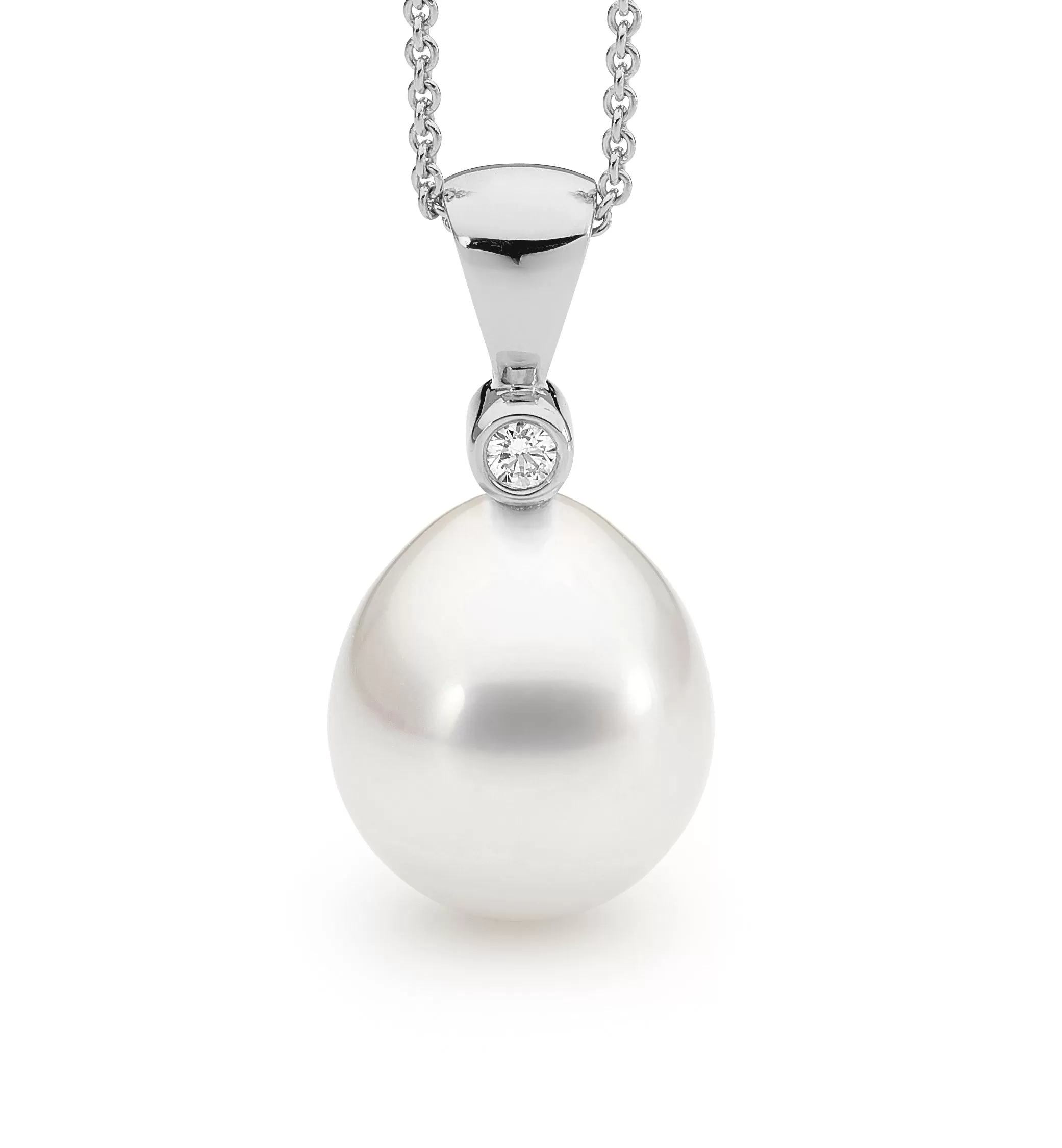 Signature V Shaped Diamond and Pearl Pendant