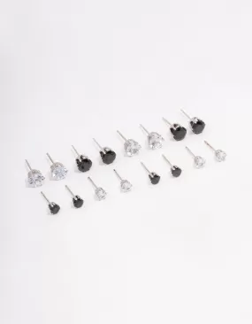 Silver Basic Diamante Stud Earring 8-Pack