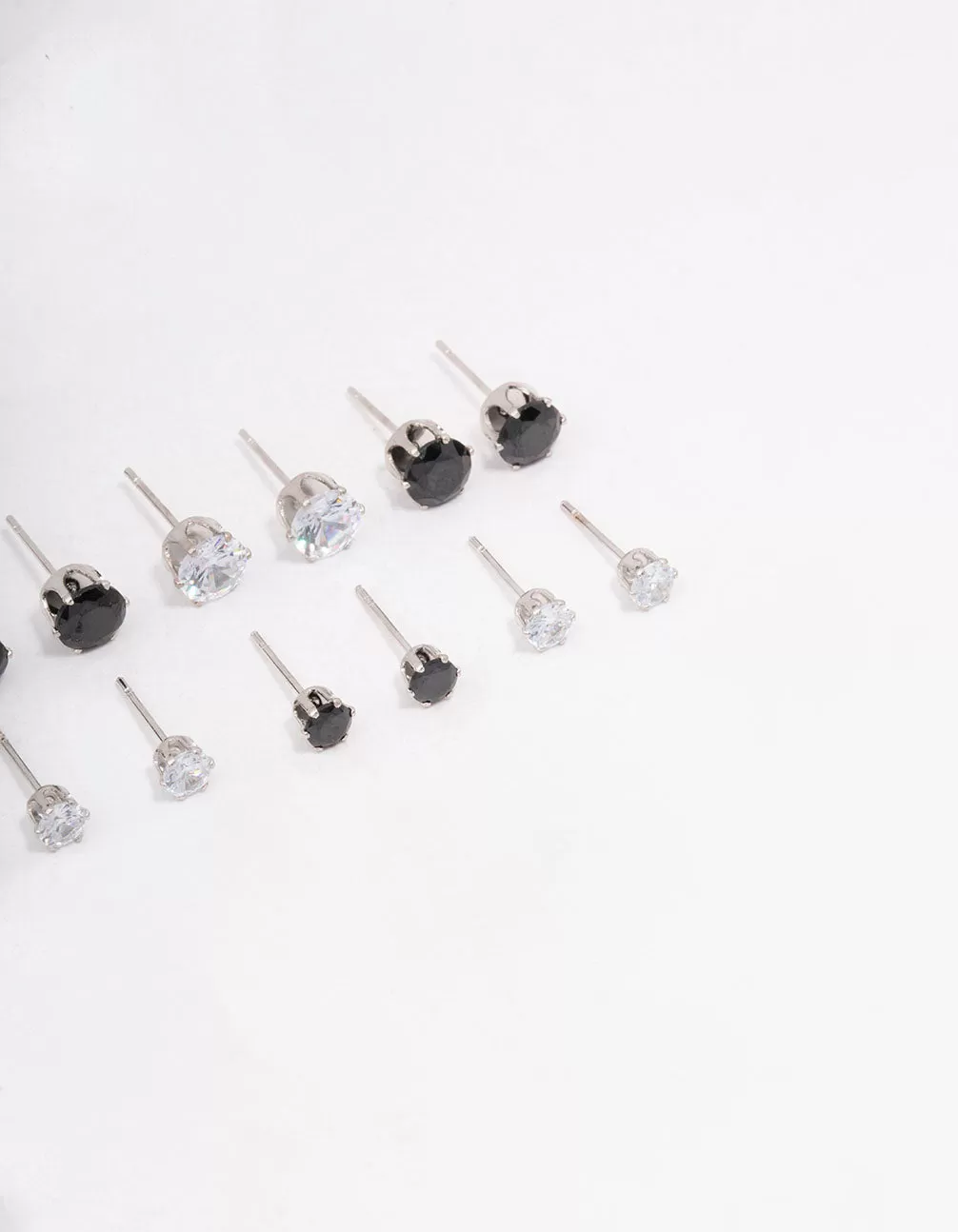 Silver Basic Diamante Stud Earring 8-Pack