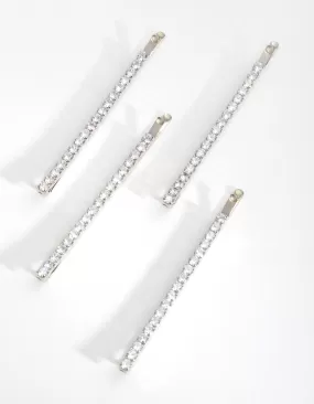 Silver Cubic Zirconia Simple Hair Slide 4-Pack