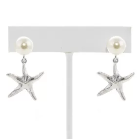 Silver Starfish and Pearl Stud Earrings