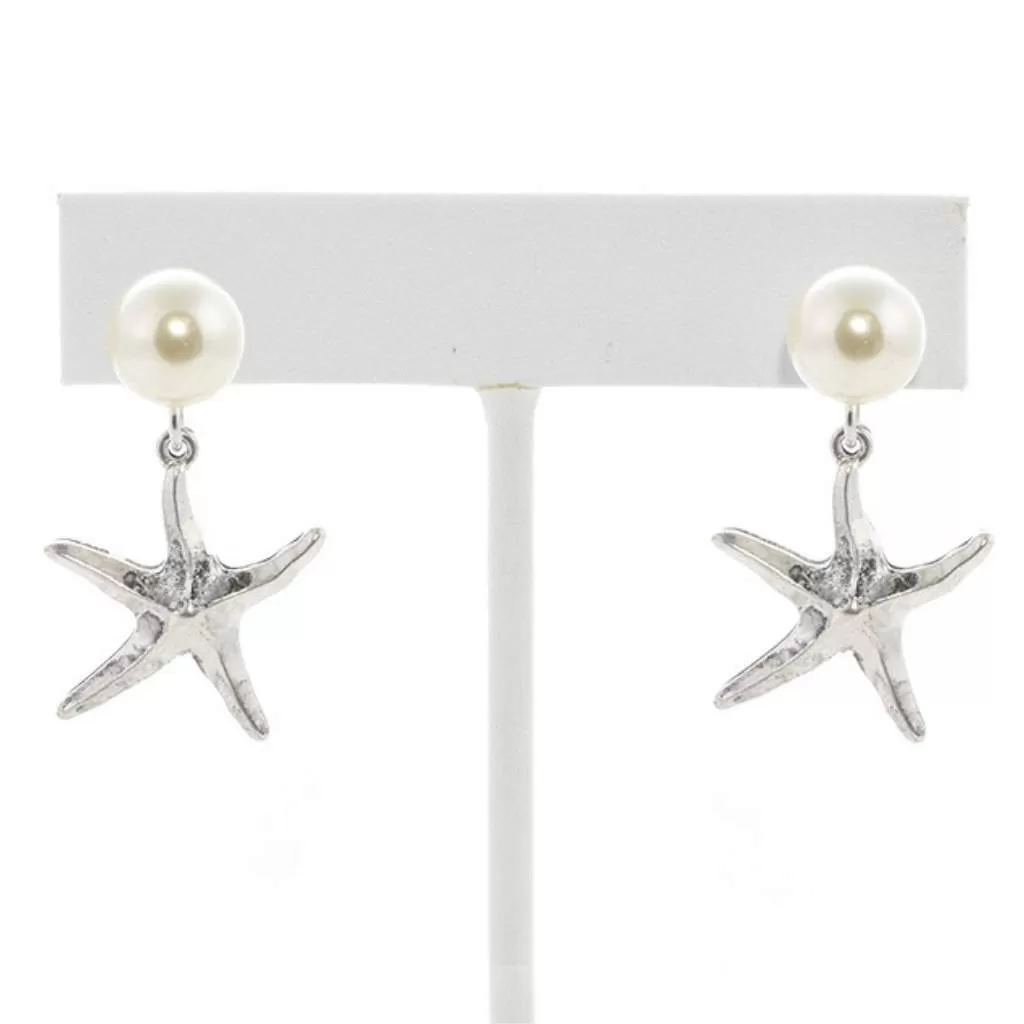 Silver Starfish and Pearl Stud Earrings