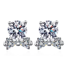 Six Claw Bow Earrings Sterling Silver Moissan Diamond Earrings