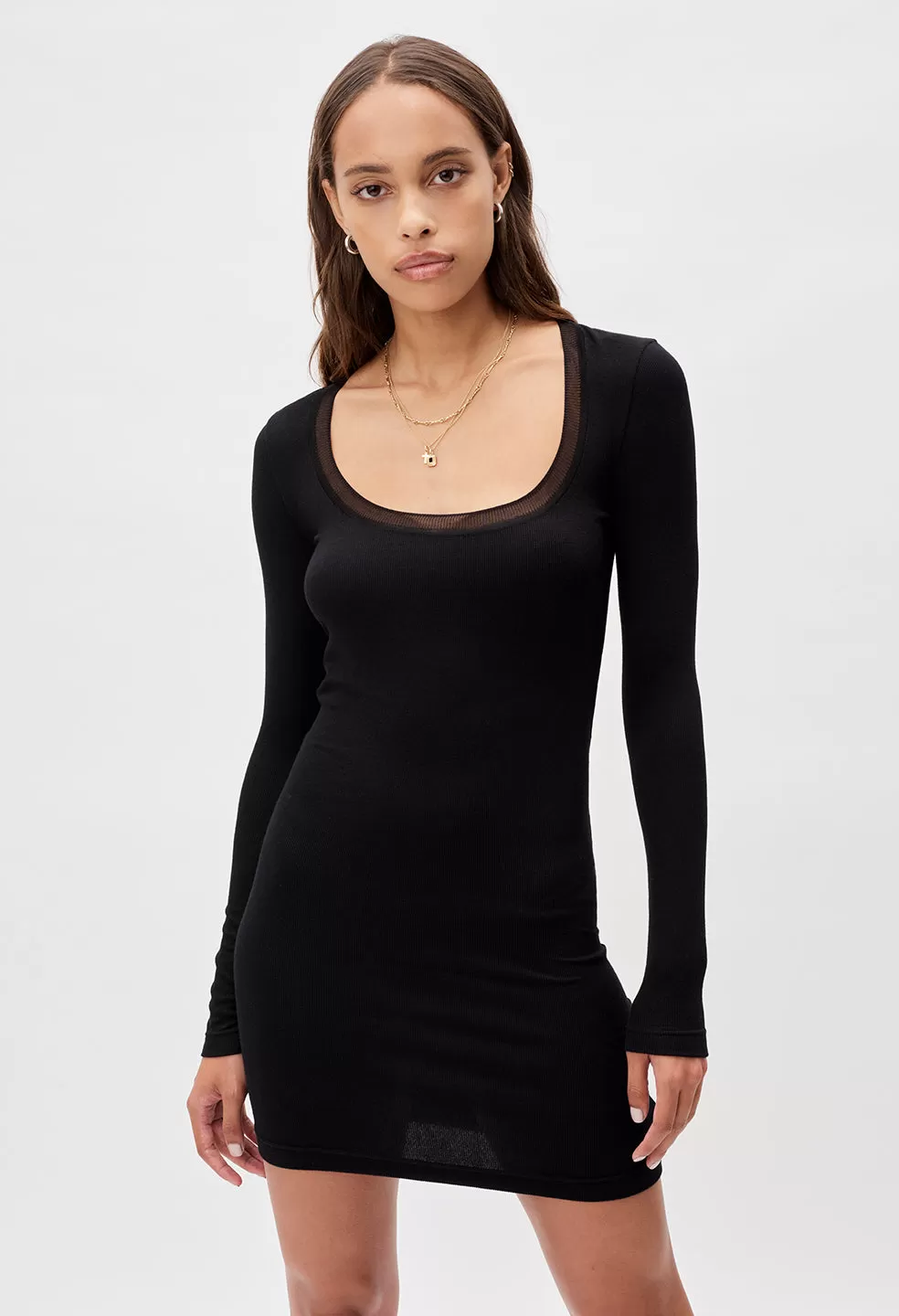 Slinky LS Scoop Neck Mini Dress / Black