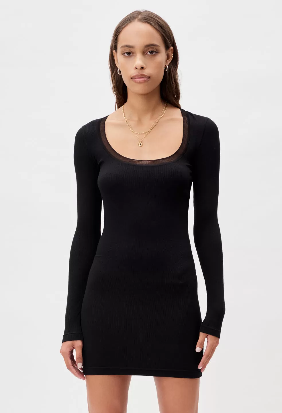 Slinky LS Scoop Neck Mini Dress / Black