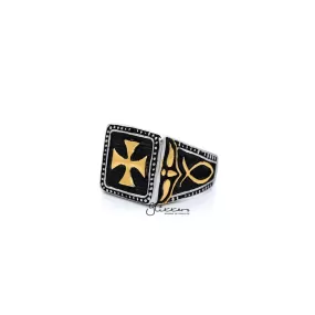 Stainless Steel Antiqued Two Tone Cross Casting Men's Rings