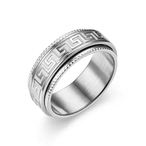 Stainless Steel Greek Key Pattern Spinner Ring