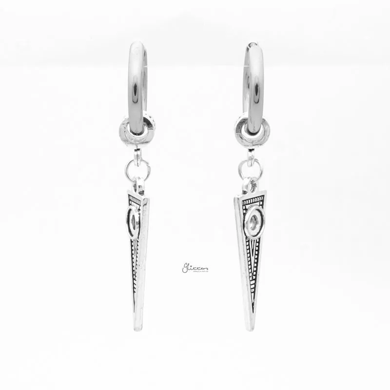 Stainless Steel Huggie Hoop Earrings with Drop Spike Charm