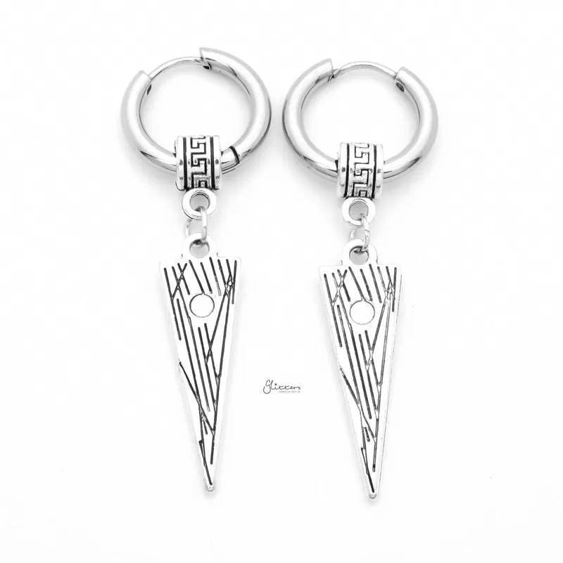 Stainless Steel Huggie Hoop Earrings with Drop Spike Charm