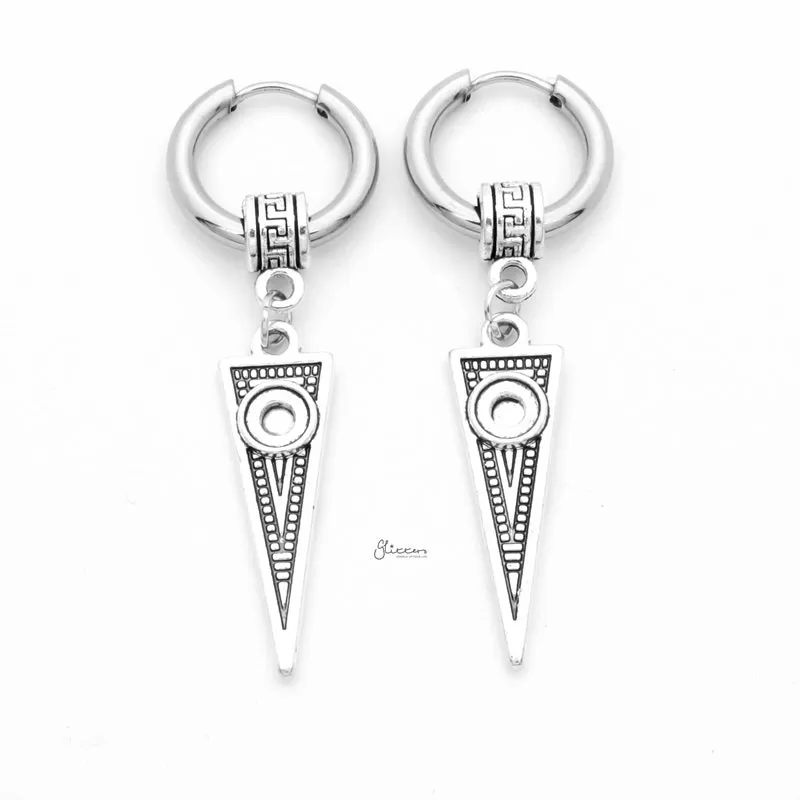 Stainless Steel Huggie Hoop Earrings with Drop Spike Charm