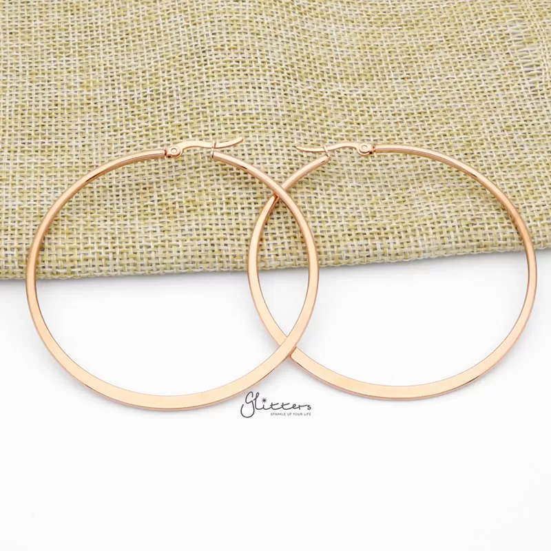 Stainless Steel Plain Flat Hoop Earrings - Rose Gold