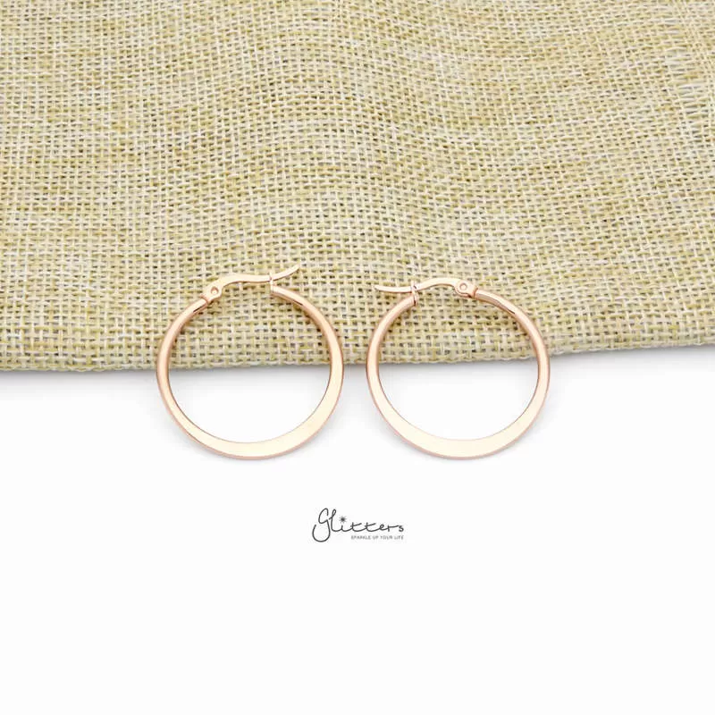 Stainless Steel Plain Flat Hoop Earrings - Rose Gold