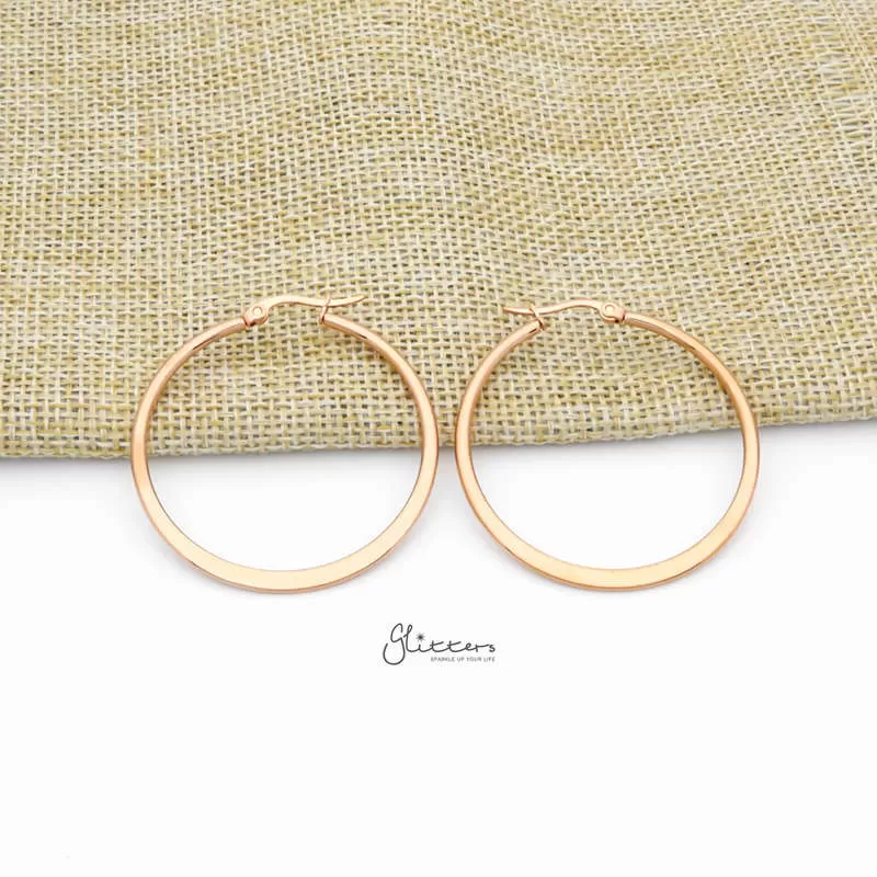 Stainless Steel Plain Flat Hoop Earrings - Rose Gold