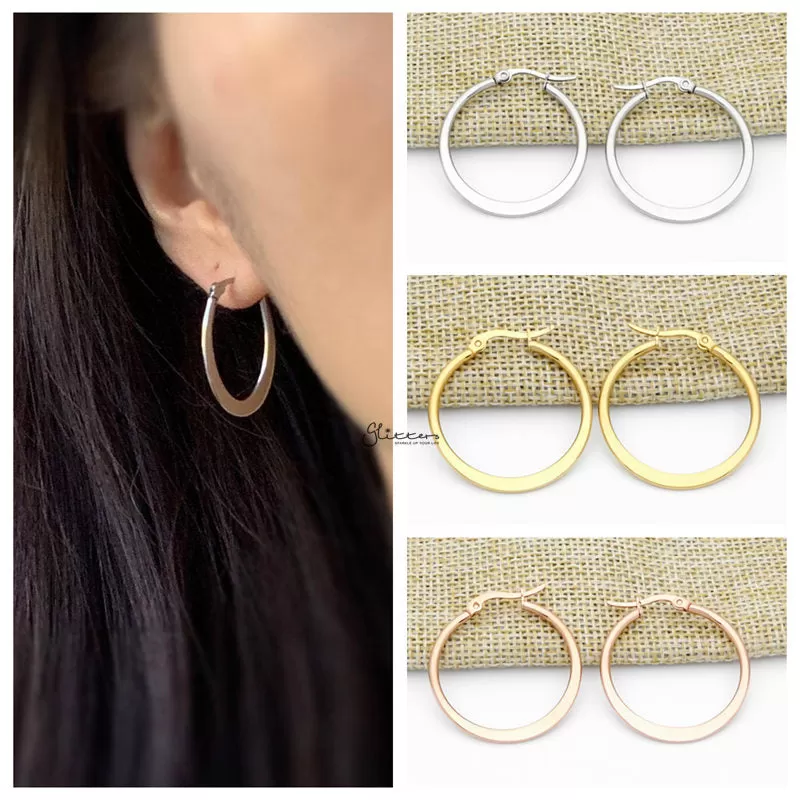 Stainless Steel Plain Flat Hoop Earrings - Rose Gold