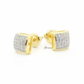 Sterling Silver C.Z Paved Square Stud Earrings