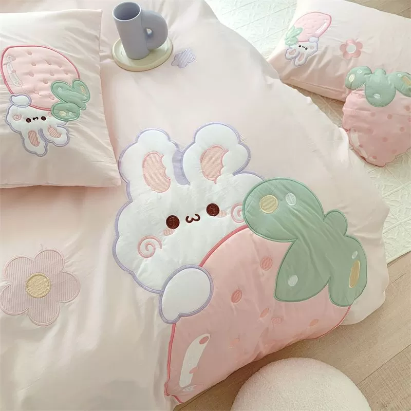 Strawberry Rabbit Four Piece Bed Set