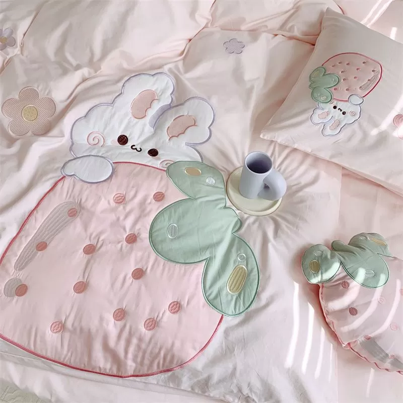 Strawberry Rabbit Four Piece Bed Set