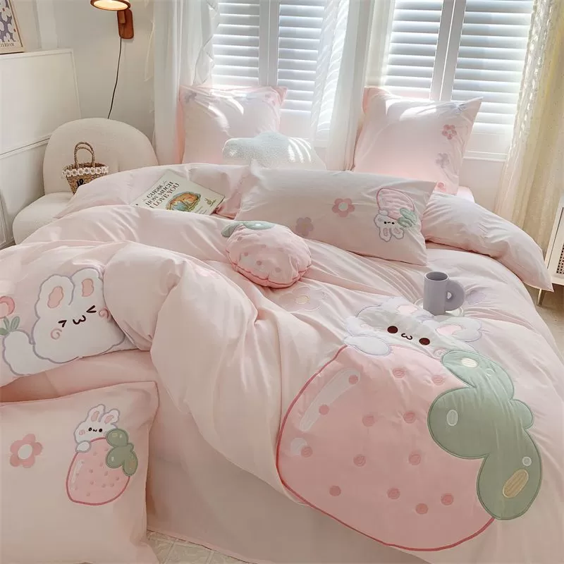 Strawberry Rabbit Four Piece Bed Set