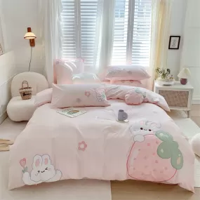 Strawberry Rabbit Four Piece Bed Set