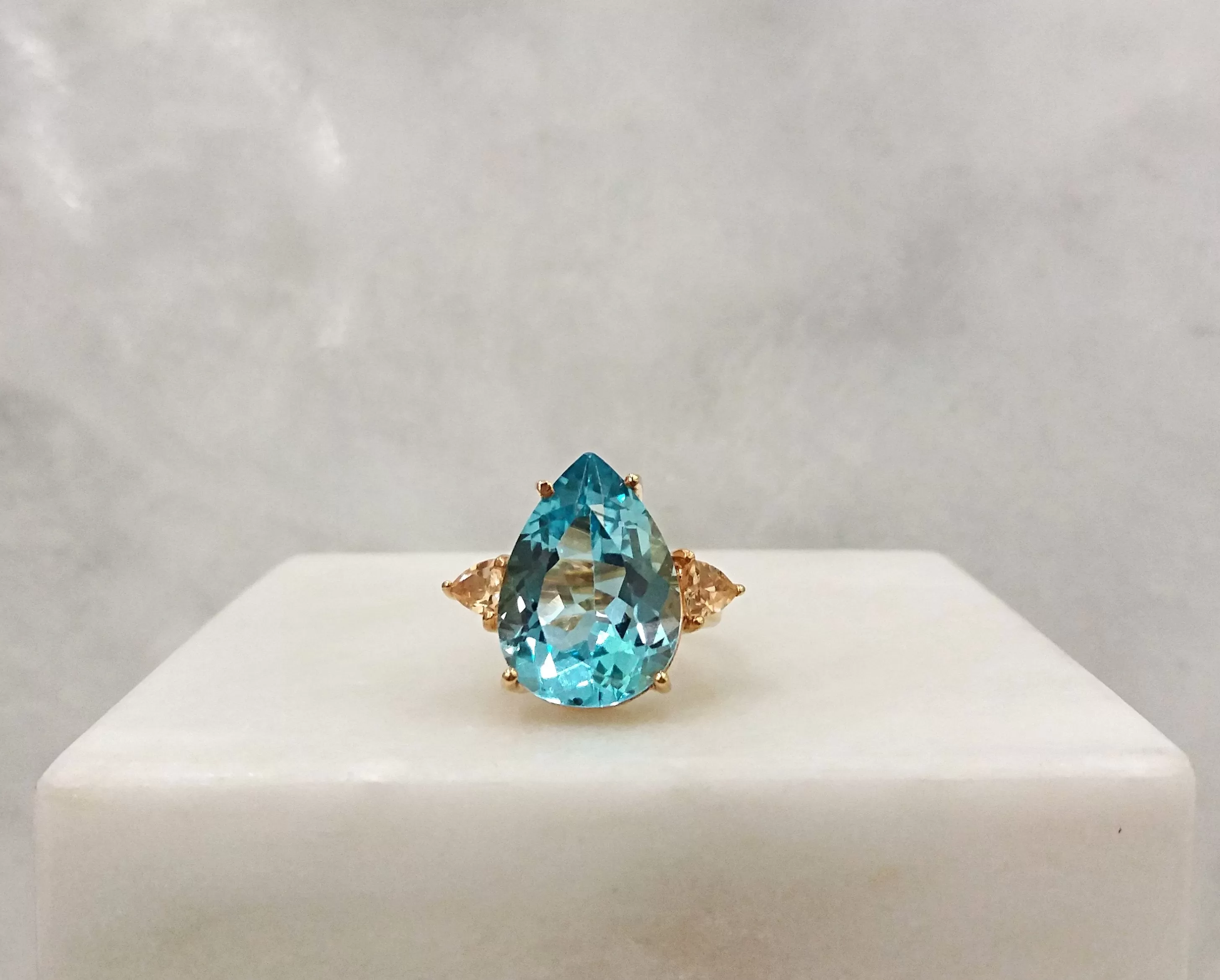 Teardrop Blue Topaz with Citrine Cocktail Ring