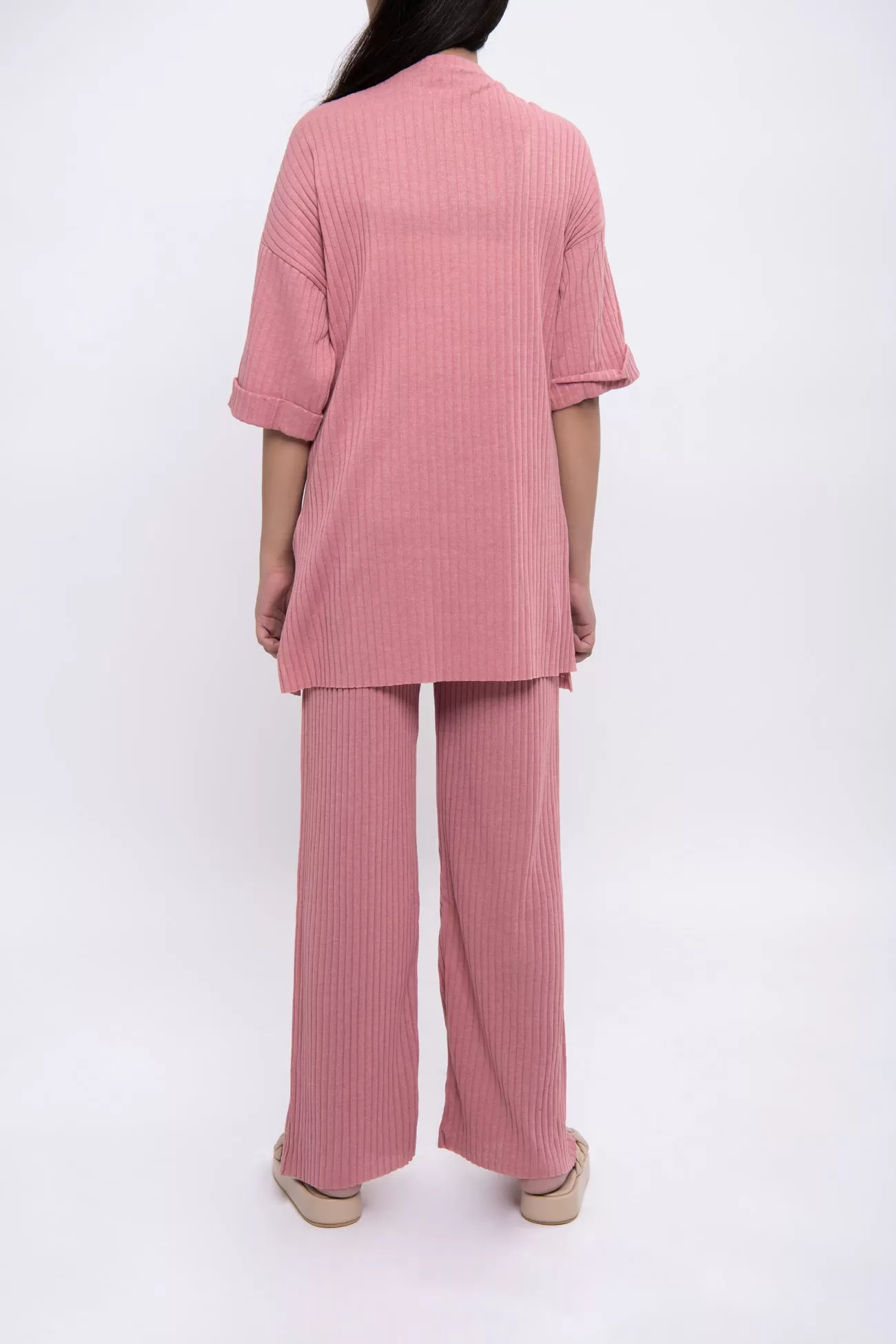 TEXTURED/ RIB KNIT SHIRT AND TROUSER