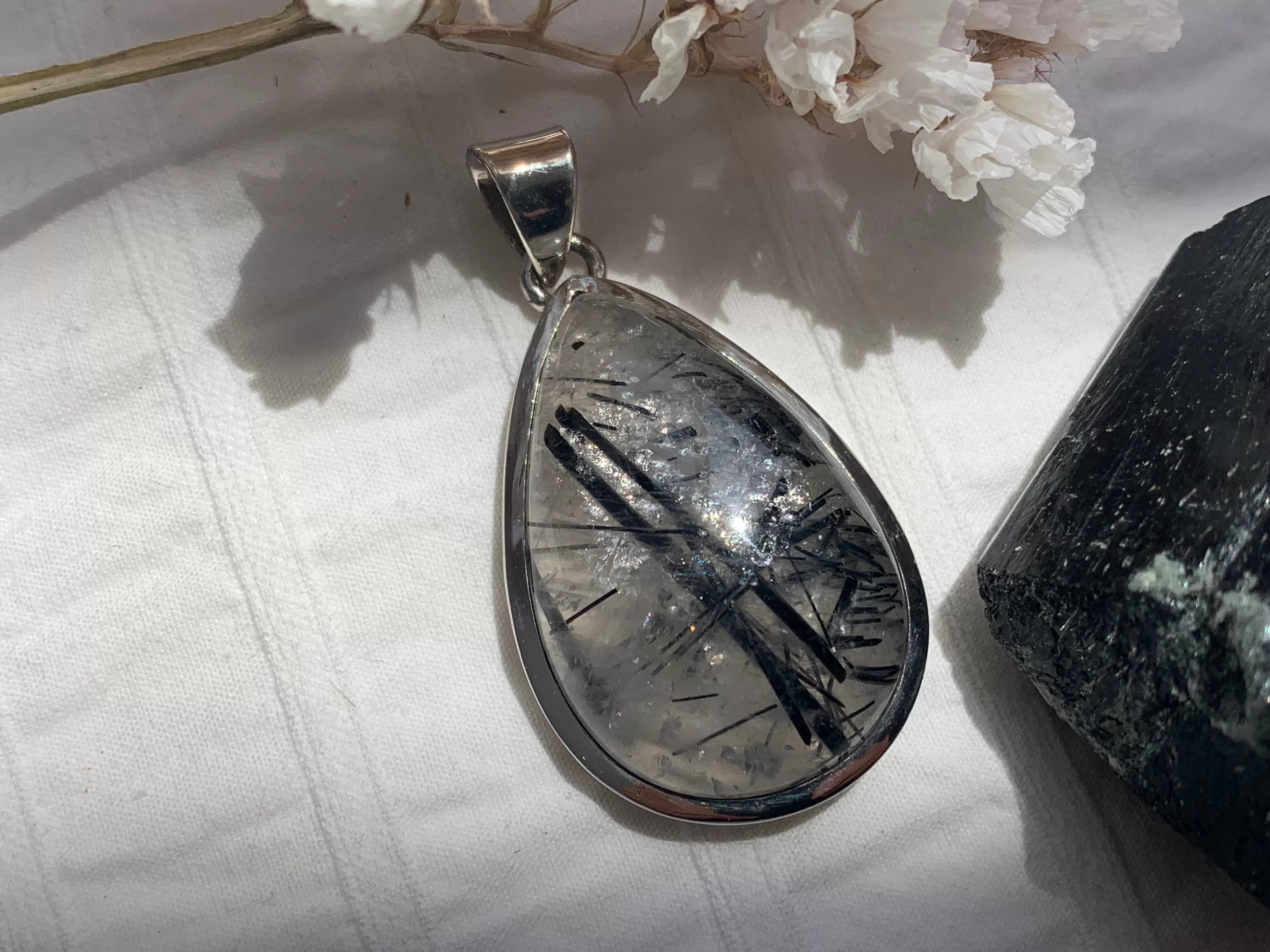 Tourmalated Quartz Naevia Pendant - Large Teardrop