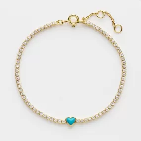 Turquoise Heart Tennis Bracelet