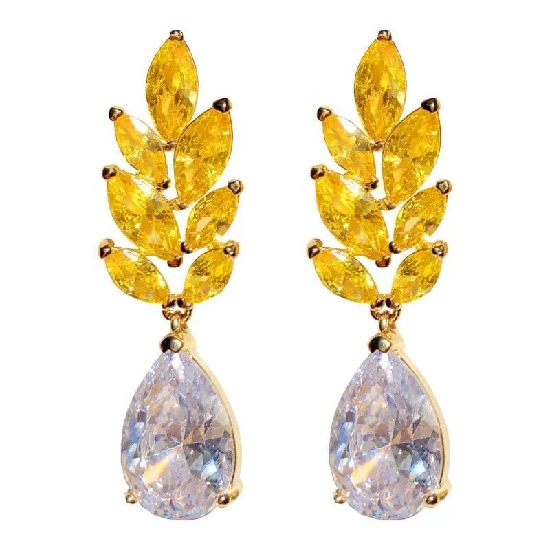 Unique Yellow Cubic Zirconia Dangle Earrings