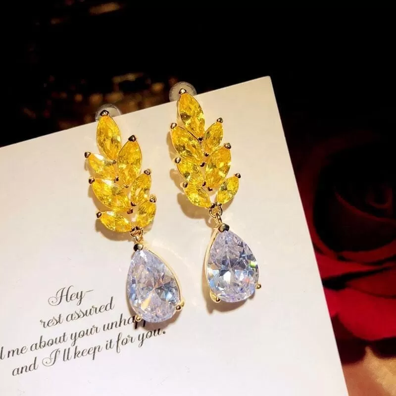 Unique Yellow Cubic Zirconia Dangle Earrings