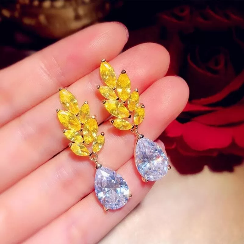 Unique Yellow Cubic Zirconia Dangle Earrings