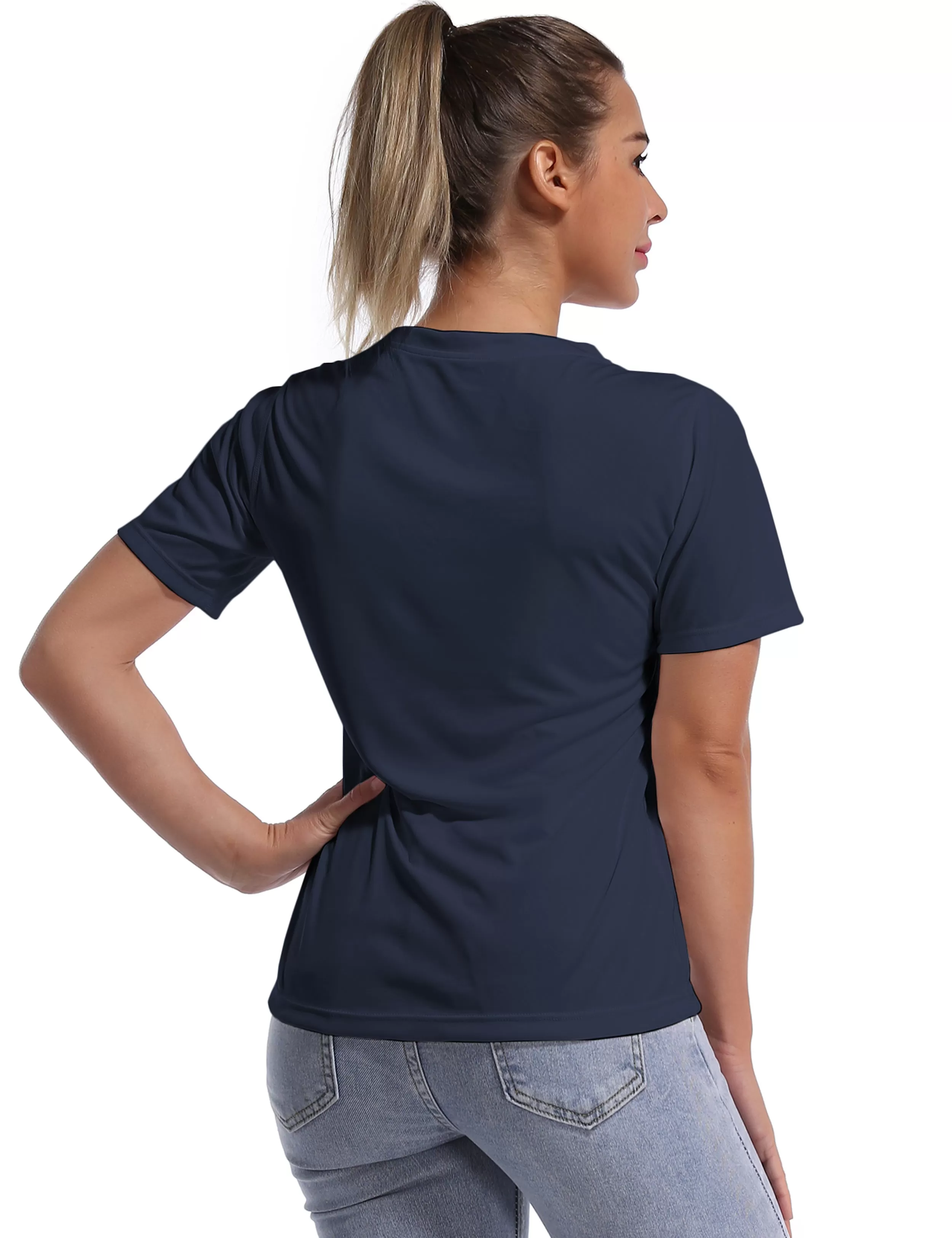 V-Neck Short Sleeve Athletic Shirts darknavy