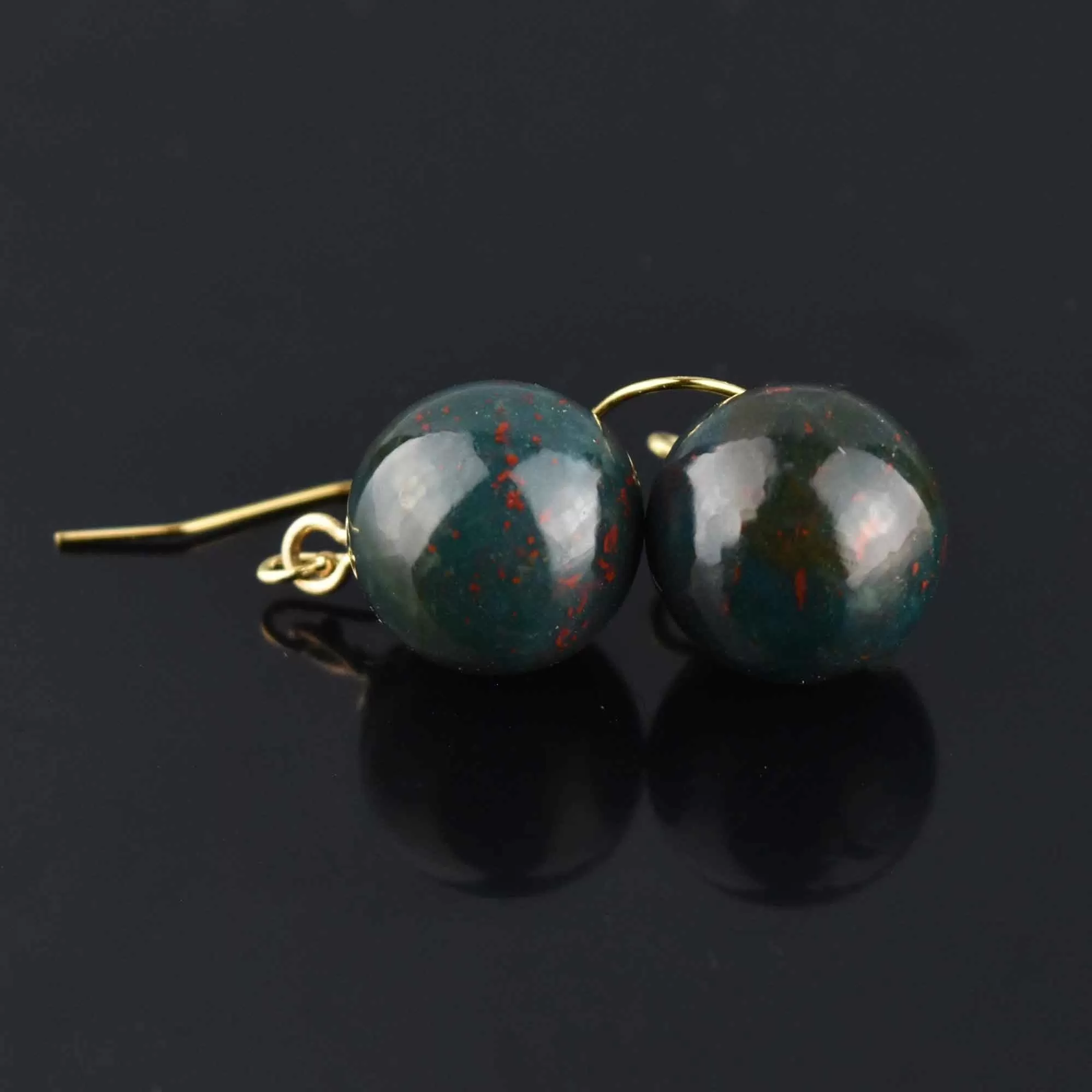 Vintage Bloodstone Ball Dangle Drop Earrings