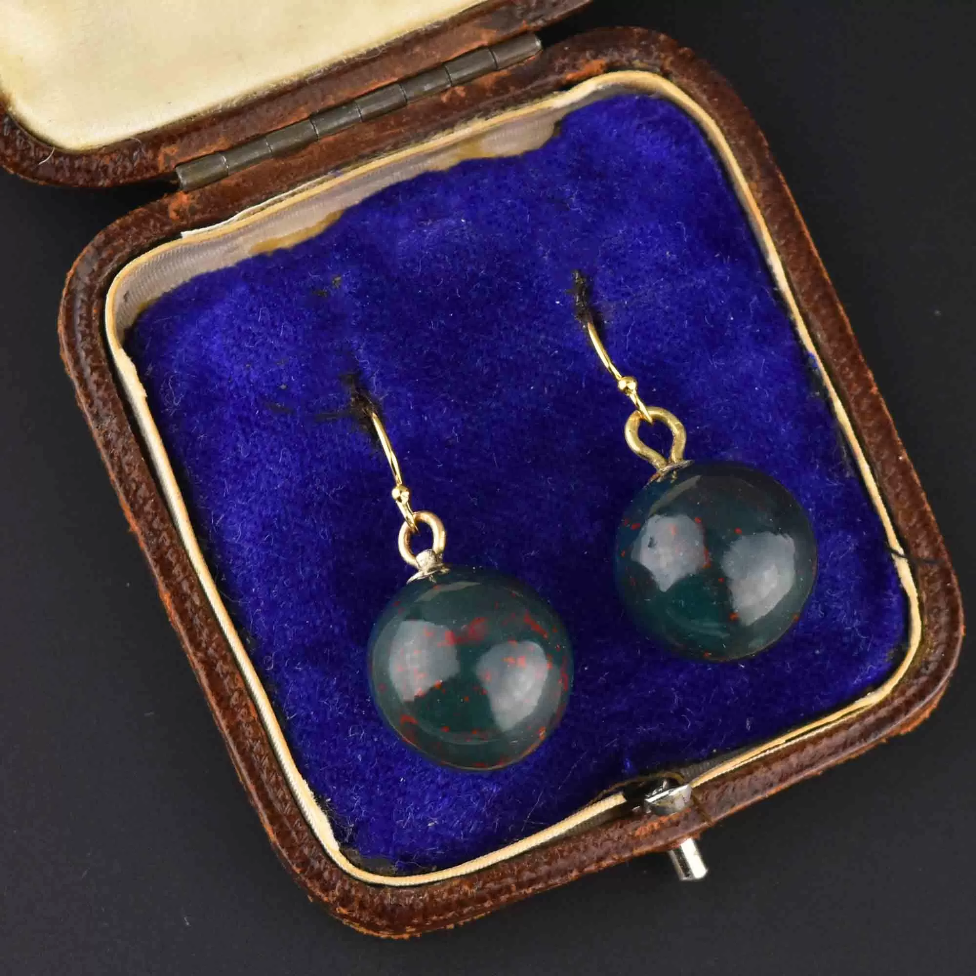 Vintage Bloodstone Ball Dangle Drop Earrings