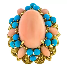 Vintage Coral & Turquoise Ring