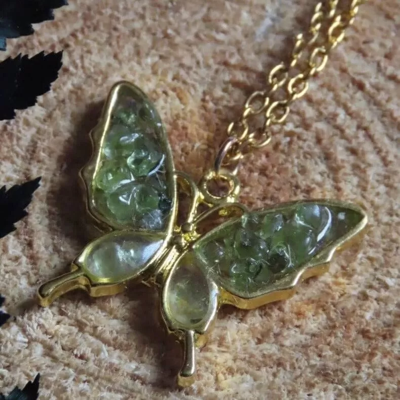 Whimsical Peridot Crystal Butterfly Necklace