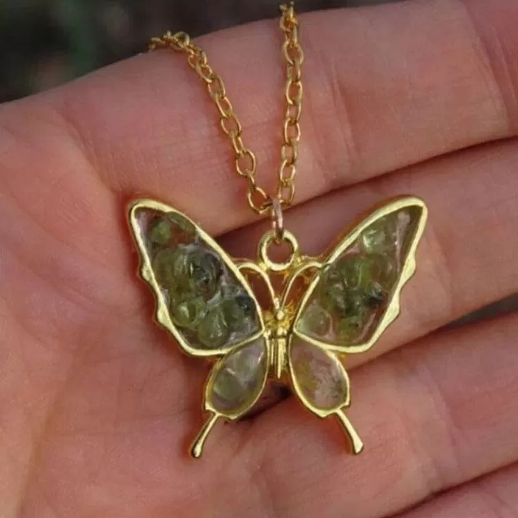 Whimsical Peridot Crystal Butterfly Necklace