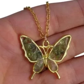 Whimsical Peridot Crystal Butterfly Necklace