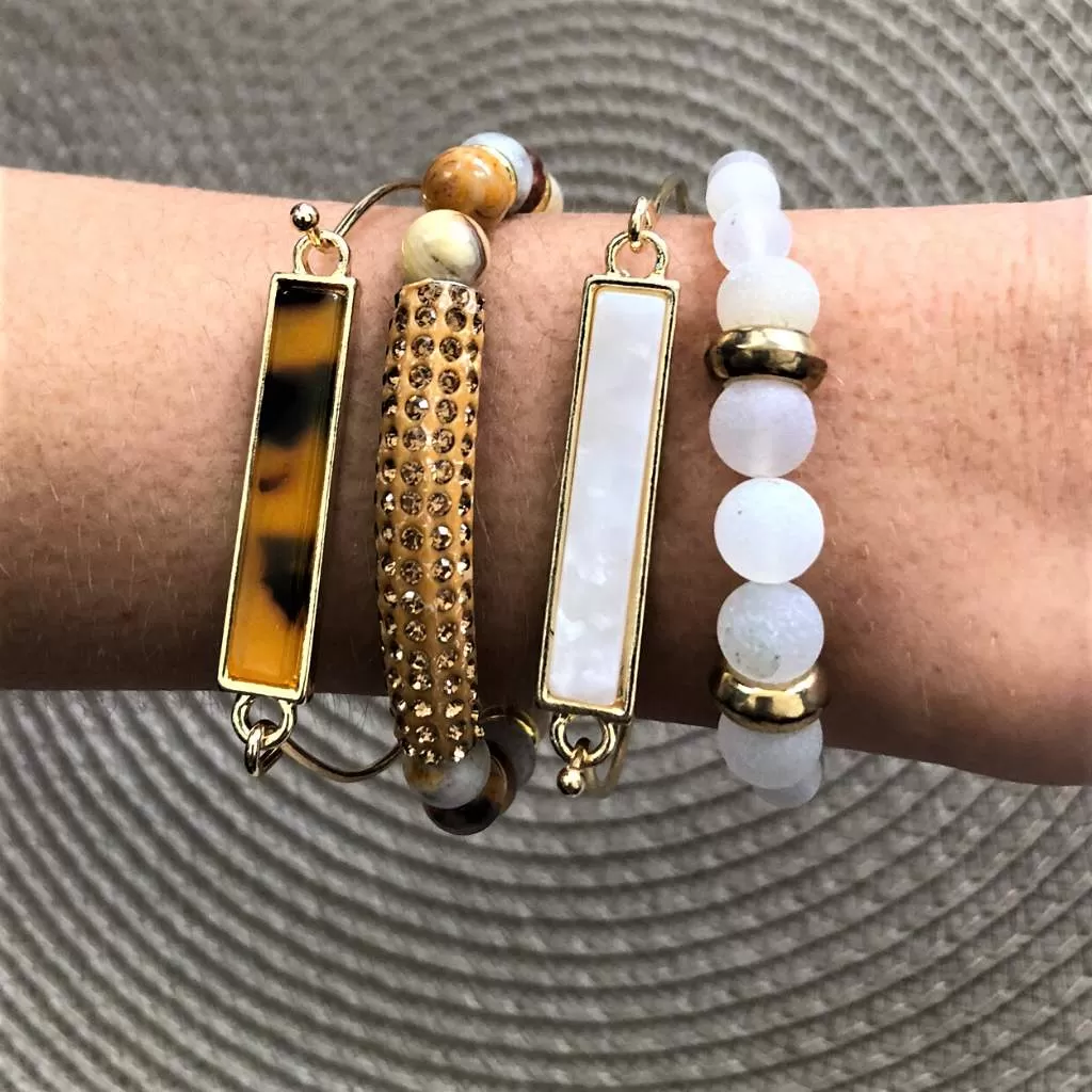 White Marbled Gold Bar Bracelet