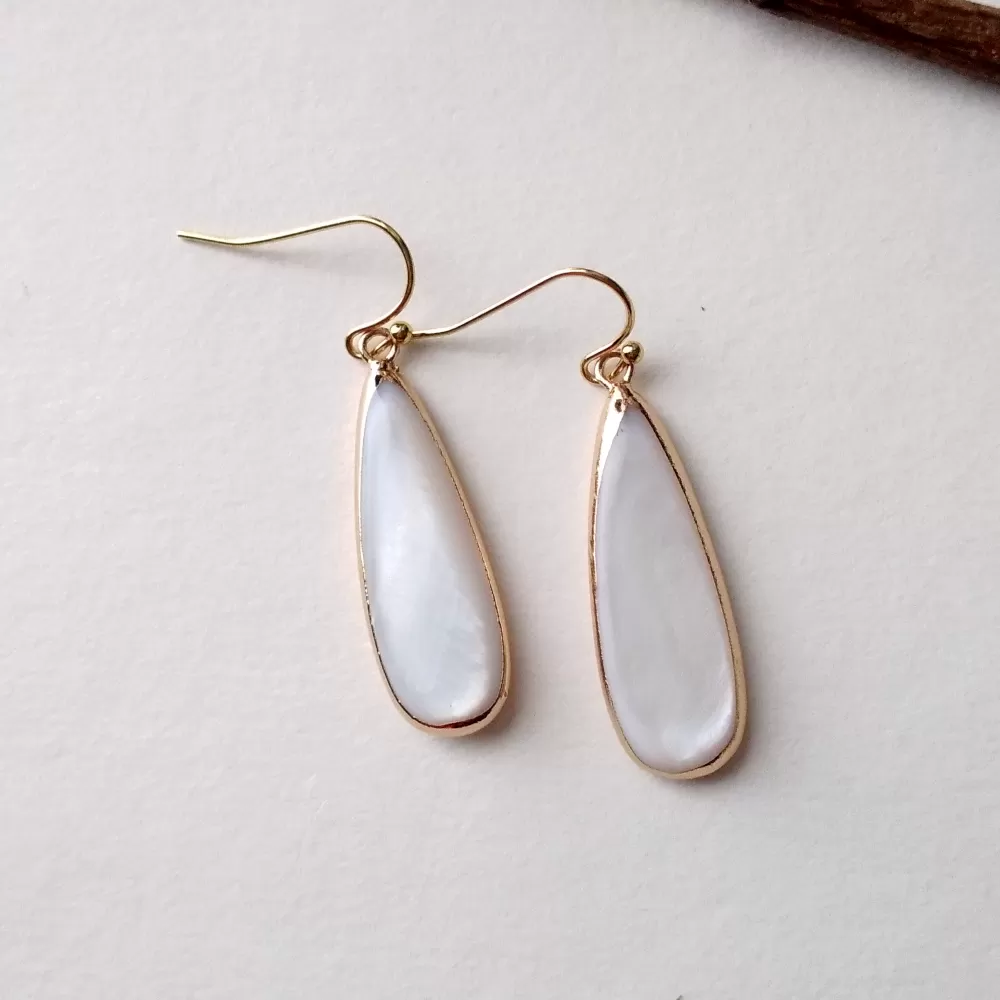 White Mother of Pearl Single Drop Earrings